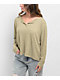 Blu Pepper Waffle Knit Split Neck Beige Long Sleeve T-Shirt - Thumbnail image 1 of 4