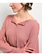 Blu Pepper Waffle Knit Split Neck Pink Long Sleeve T-Shirt - Thumbnail image 3 of 3
