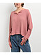 Blu Pepper Waffle Knit Split Neck Pink Long Sleeve T-Shirt - Thumbnail image 1 of 3