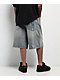 Broken Promises Enamored Rhinestone Light Blue Wash Loose Fit Shorts - Thumbnail image 1 of 5