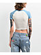 Broken Promises Manic Natural & Pastel Blue Raglan Crop T-Shirt - Thumbnail image 2 of 4