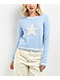 Cali 1850 Star Light Blue Long Sleeve Crop Sweater - Thumbnail image 1 of 2
