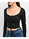 Capella Front Tie Black Long Sleeve Crop Top - Thumbnail image 4 of 4