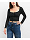 Capella Front Tie Black Long Sleeve Crop Top - Thumbnail image 1 of 4