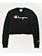 Champion Logo Script Black Crop Long Sleeve T-Shirt