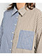 Daisy Street Mixed Stripe Blue & Tan Long Sleeve Button Up Shirt - Thumbnail image 3 of 4