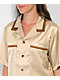 EPTM Villa Tan Satin Short Sleeve Button-Up Shirt - Thumbnail image 5 of 5