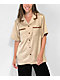 EPTM Villa Tan Satin Short Sleeve Button-Up Shirt - Thumbnail image 2 of 5