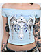Ed Hardy Cross Wings Off Shoulder Blue Crop T-Shirt - Thumbnail image 3 of 3