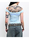 Ed Hardy Cross Wings Off Shoulder Blue Crop T-Shirt - Thumbnail image 2 of 3