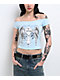 Ed Hardy Cross Wings Off Shoulder Blue Crop T-Shirt - Thumbnail image 1 of 3