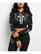 Ed Hardy Flame Cross Y2K Faux Fur Black Crop Zip Hoodie - Thumbnail image 1 of 7