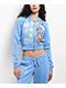 Ed Hardy Flower Skulls Powder Blue Crop Zip Hoodie - Thumbnail image 2 of 5