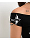 Ed Hardy Leopard Panther Black Off Shoulder Crop T-Shirt - Thumbnail image 4 of 5