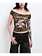 Ed Hardy Love Kills Slowly Leopard Off Shoulder Brown Crop T-Shirt - Thumbnail image 1 of 3