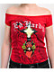 Ed Hardy Mary Off Shoulder Red Crop T-Shirt - Thumbnail image 4 of 7