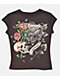 Ed Hardy Skull Roses Espresso Crop T-Shirt - Thumbnail image 4 of 4