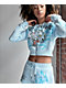 Ed Hardy Snow Leopard Rhinestone Baby Blue Crop Zip Hoodie - Thumbnail image 3 of 8