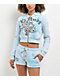 Ed Hardy Snow Leopard Rhinestone Baby Blue Crop Zip Hoodie - Thumbnail image 1 of 6