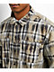 Empyre Bleach Stain Beige Plaid Boxy Crop Flannel Shirt - Thumbnail image 3 of 4