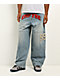 Empyre Double Knee Chenille Blue Wash Ultra Wide Jeans - Thumbnail image 1 of 8