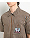 Empyre Glen Black, White & Brown Stripe Short Sleeve Zip Shirt - Thumbnail image 3 of 8