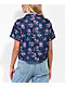 Empyre Kidd Mix Print Blue & Pink Crop Button Up Shirt - Thumbnail image 3 of 4