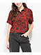 Empyre Sonya Skull Wine Crop Short Sleeve Button Up Shirt - Thumbnail image 1 of 3