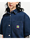 Empyre Wesley Dark Blue Button Up Short Sleeve Denim Shirt - Thumbnail image 3 of 4