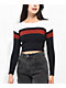 Ethos Maroon Colorblock Long Sleeve Crop Sweater