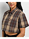 FB County Checker Brown Zip Crop Short Sleeve Shirt - Thumbnail image 3 of 3