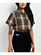 FB County Checker Brown Zip Crop Short Sleeve Shirt - Thumbnail image 1 of 3