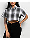 FB County Checker Grey Zip Crop Short Sleeve Shirt - Thumbnail image 1 of 3