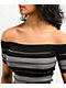 FB County Off Shoulder Black Stripe Crop T-Shirt - Thumbnail image 4 of 4