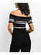 FB County Off Shoulder Black Stripe Crop T-Shirt - Thumbnail image 2 of 4
