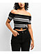 FB County Off Shoulder Black Stripe Crop T-Shirt - Thumbnail image 1 of 4