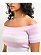 FB County Off Shoulder Pink Stripe Crop T-Shirt - Thumbnail image 4 of 4