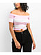 FB County Off Shoulder Pink Stripe Crop T-Shirt - Thumbnail image 1 of 4