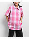 FB County Pink Plaid Zip Short Sleeve Woven Shirt  - Thumbnail image 1 of 3
