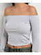 Freeworld Serenity Off Shoulder Grey & White Stripe Long Sleeve Crop T-Shirt - Thumbnail image 3 of 3