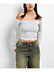 Freeworld Serenity Off Shoulder Grey & White Stripe Long Sleeve Crop T-Shirt - Thumbnail image 1 of 3
