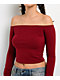 Freeworld Serenity Off Shoulder Pomegranate Red Long Sleeve Crop T-Shirt - Thumbnail image 3 of 3