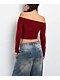 Freeworld Serenity Off Shoulder Pomegranate Red Long Sleeve Crop T-Shirt - Thumbnail image 2 of 3