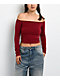Freeworld Serenity Off Shoulder Pomegranate Red Long Sleeve Crop T-Shirt - Thumbnail image 1 of 3