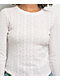 Freeworld Thea Pointelle Bow White & Pink Crop Thermal Long Sleeve T-Shirt - Thumbnail image 3 of 3