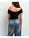 Guess Jeans 81 Off Shoulder Black Crop T-Shirt - Thumbnail image 2 of 4