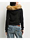 Guess Jeans Black Faux Fur Crop Zip Hoodie - Thumbnail image 2 of 6