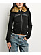 Guess Jeans Black Faux Fur Crop Zip Hoodie - Thumbnail image 1 of 6