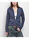 Hooked Up Blue Cable Knit Crop Zip Hooded Sweater - Thumbnail image 1 of 4