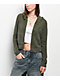 Hooked Up Green Cable Knit Crop Zip Hooded Sweater - Thumbnail image 1 of 4